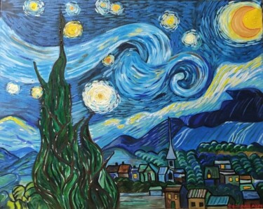 Painting titled "Starry Night inspir…" by Katja Toivonlahti, Original Artwork, Oil
