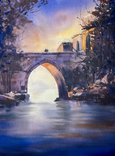 Painting titled "Bridge" by Katja Vollmer, Original Artwork, Watercolor