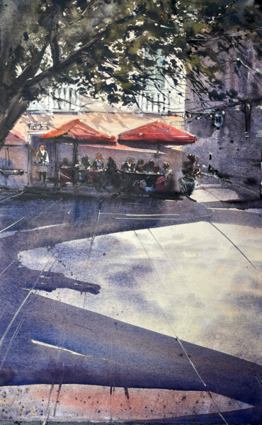 Painting titled "Cafe" by Katja Vollmer, Original Artwork, Watercolor