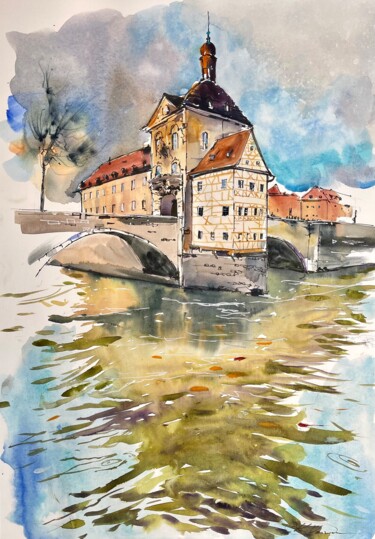 Pintura intitulada "Bamberg" por Katja Vollmer, Obras de arte originais, Aquarela