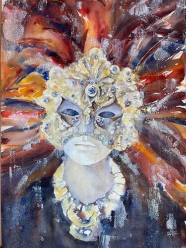 Peinture intitulée "Maske Venice" par Katja Vollmer, Œuvre d'art originale, Aquarelle