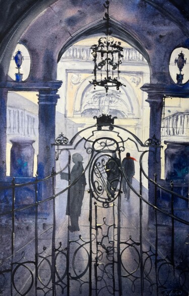 Painting titled "The gates in Turin" by Katja Vollmer, Original Artwork, Watercolor