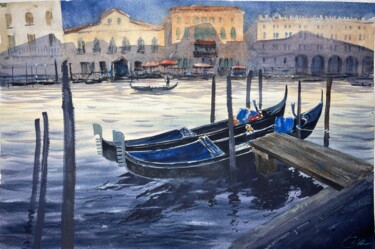 Pintura intitulada "Gondolas" por Katja Vollmer, Obras de arte originais, Aquarela