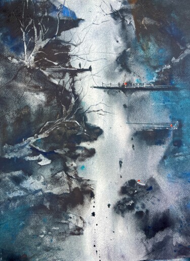 Pintura intitulada "Waterfall" por Katja Vollmer, Obras de arte originais, Aquarela