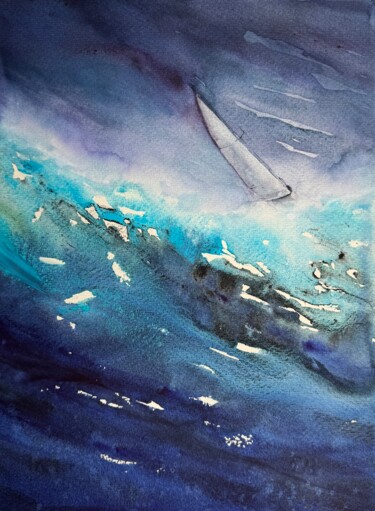 Pittura intitolato "Emotions of the sea…" da Katja Vollmer, Opera d'arte originale, Acquarello