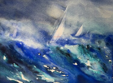 Painting titled "Emotions of the sea…" by Katja Vollmer, Original Artwork, Watercolor