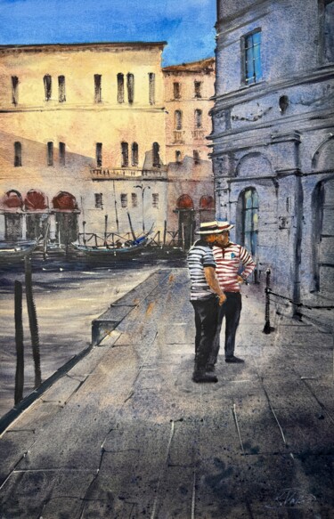 Painting titled "Gondoliers. Another…" by Katja Vollmer, Original Artwork, Watercolor