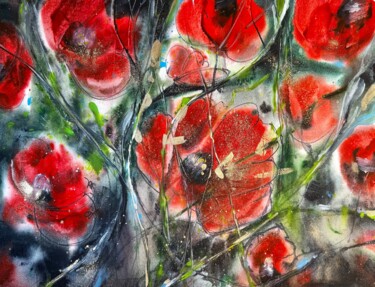 Painting titled "Poppies 2" by Katja Vollmer, Original Artwork, Watercolor