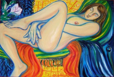 Painting titled "Reclining Nude with…" by Katerina Koehlerova, Original Artwork, Oil