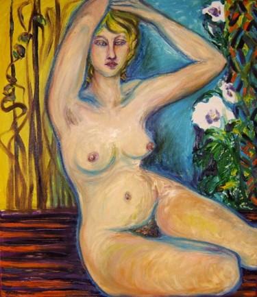 Painting titled "Seated Nude" by Katerina Koehlerova, Original Artwork, Oil