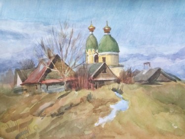 Painting titled "watercolor landscape" by Ekaterina Rastrigina, Original Artwork, Watercolor