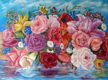 Pintura intitulada "indian-flowers-ball…" por Katreen Queen, Obras de arte originais