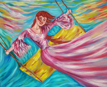 Painting titled "laughter-on-the-swi…" by Katreen Queen, Original Artwork