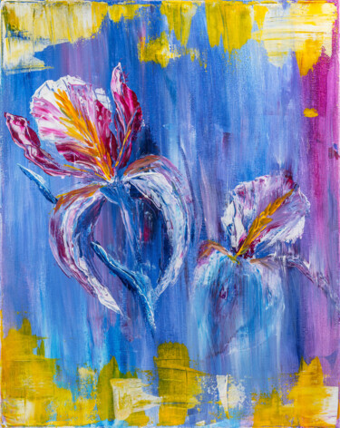 Painting titled "Delicate irises. Ex…" by Katrin Appleseen, Original Artwork, Acrylic