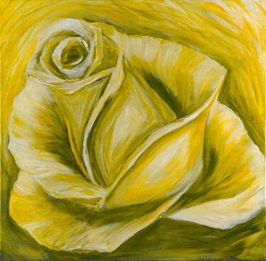 Malerei mit dem Titel "Yellow rose" von Katrin Appleseen, Original-Kunstwerk, Acryl