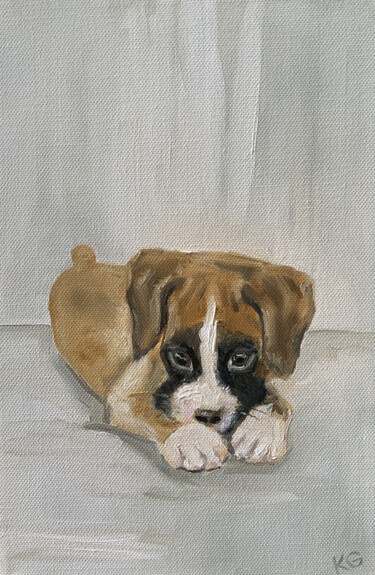 Картина под названием "Little puppy" - Katrin Gergert, Подлинное произведение искусства, Масло