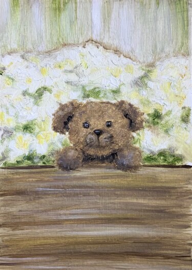 Painting titled "Puppy for March 8" by Katrin Gergert, Original Artwork, Oil