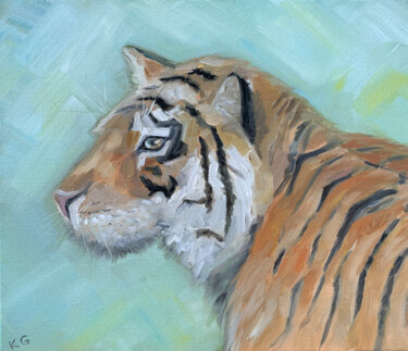 Painting titled "tiger" by Katrin Gergert, Original Artwork, Oil Mounted on Wood Panel