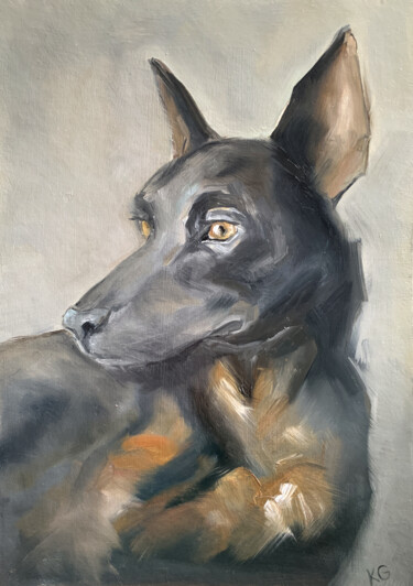 Ζωγραφική με τίτλο "black dog" από Katrin Gergert, Αυθεντικά έργα τέχνης, Λάδι Τοποθετήθηκε στο Χαρτόνι