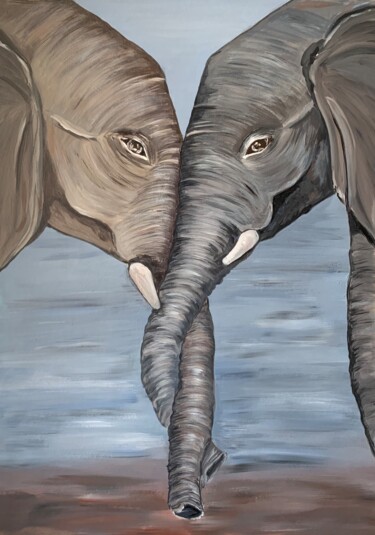 Painting titled "elephants" by Katrin Gergert, Original Artwork, Acrylic