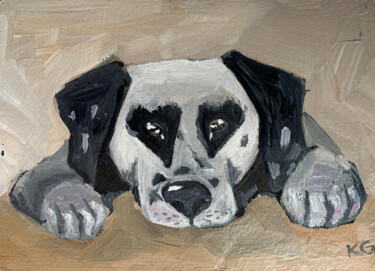 Painting titled "dog Dalmatian" by Katrin Gergert, Original Artwork, Oil Mounted on Cardboard