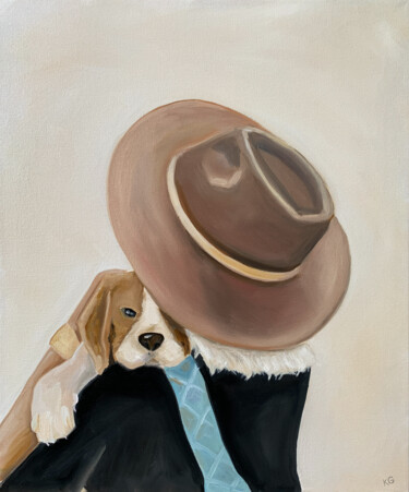 Painting titled "The girl in the hat…" by Katrin Gergert, Original Artwork, Oil Mounted on Wood Stretcher frame
