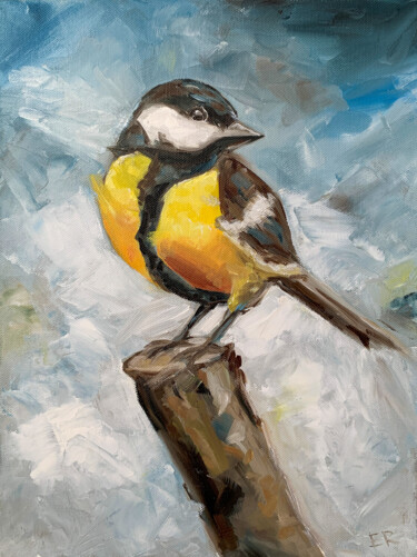 Pintura intitulada "A bird on a branch" por Katrin Gergert, Obras de arte originais, Óleo