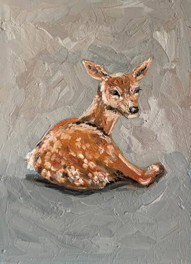 Painting titled "fawn" by Katrin Gergert, Original Artwork, Oil Mounted on Wood Stretcher frame