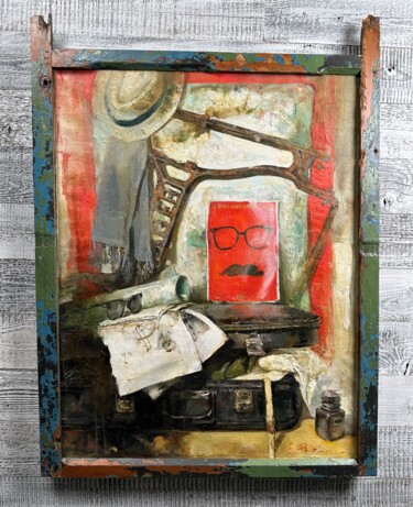 Painting titled "Collector's suitcase" by Katrin Rymsha, Original Artwork, Oil Mounted on Wood Stretcher frame