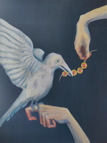 Картина под названием "White crow" - Katrin Savich, Подлинное произведение искусства, Масло Установлен на Деревянная рама дл…