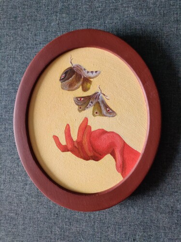 Painting titled "Original moths butt…" by Katrin Savich, Original Artwork, Oil Mounted on Wood Stretcher frame