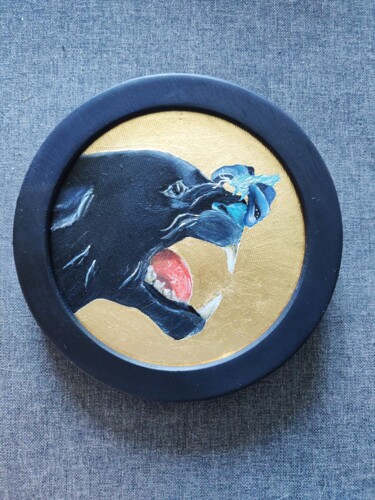 Ζωγραφική με τίτλο "Black pantera oil p…" από Katrin Savich, Αυθεντικά έργα τέχνης, Λάδι Τοποθετήθηκε στο Ξύλινο φορείο σκελ…
