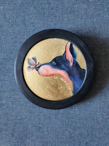 "Black dog oil paint…" başlıklı Tablo Katrin Savich tarafından, Orijinal sanat, Petrol Ahşap Sedye çerçevesi üzerine monte e…