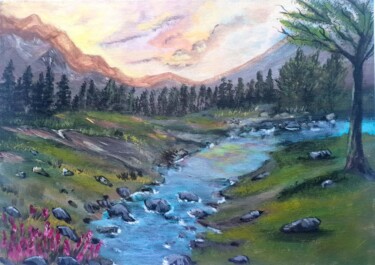 Картина под названием "River" - Ekaterina Goncharenko, Подлинное произведение искусства, Акрил