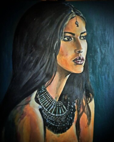 Painting titled "Portrait of a girl…" by Katrina, Original Artwork, Acrylic Mounted on Wood Stretcher frame