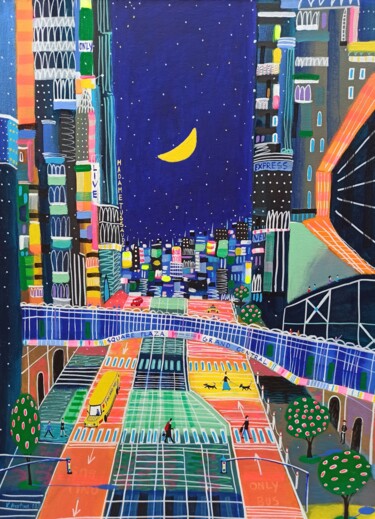 Malerei mit dem Titel "Downtown Skyline" von Katrina Avotina, Original-Kunstwerk, Acryl