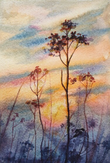 Schilderij getiteld "Sunset ~ Original S…" door Ekaterina Sypkova (KatrinColourArt), Origineel Kunstwerk, Aquarel