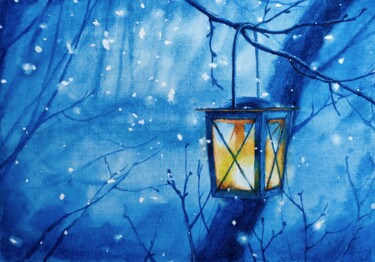 Painting titled "Forest Torch ~ Wint…" by Ekaterina Sypkova (KatrinColourArt), Original Artwork, Watercolor