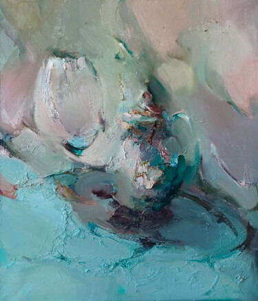 Peinture intitulée "Turquoise and copper" par Katrin Rymsha, Œuvre d'art originale, Huile