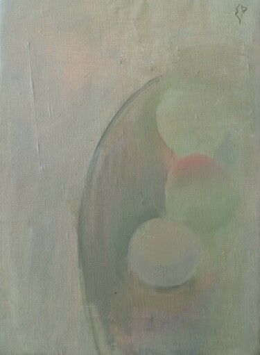 Schilderij getiteld "Green apples" door Katrin Rymsha, Origineel Kunstwerk, Olie Gemonteerd op Houten paneel