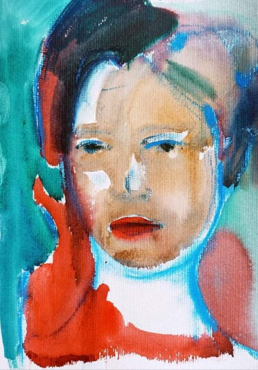 Картина под названием "Lady in Red" - Katrin Rymsha, Подлинное произведение искусства, Акварель