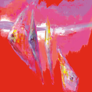 Digitale Kunst mit dem Titel "Red fish" von Katrin Rymsha, Original-Kunstwerk, Digitale Malerei