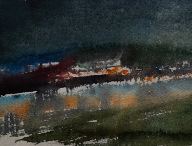 Malerei mit dem Titel "Night beach" von Katrin Rymsha, Original-Kunstwerk, Aquarell