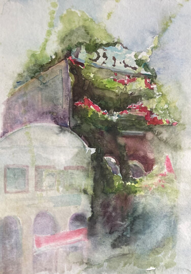 Painting titled "Green house" by Katrin Rymsha, Original Artwork, Watercolor
