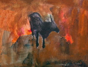 Painting titled "Buffalo" by Katrin Rymsha, Original Artwork, Watercolor