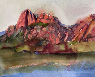 Painting titled "Sunset in the mount…" by Katrin Rymsha, Original Artwork, Watercolor