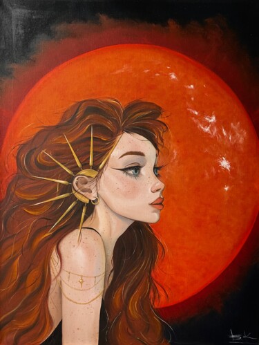 Painting titled "Sun" by Katsiaryna Budzko, Original Artwork, Oil Mounted on Wood Stretcher frame