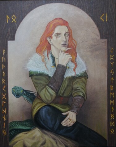 Painting titled "Loki" by Katsiaryna Budzko, Original Artwork, Oil Mounted on Wood Stretcher frame
