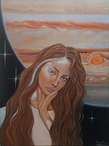Painting titled "Jupiter" by Katsiaryna Budzko, Original Artwork, Oil Mounted on Wood Stretcher frame