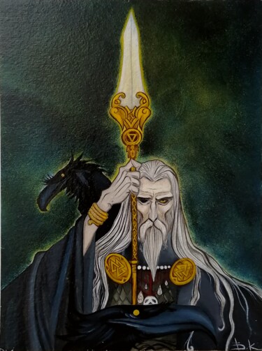 Peinture intitulée "Odinn" par Katsiaryna Budzko, Œuvre d'art originale, Huile